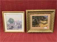 2 framed prints Garden scene by