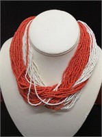 Multi-strand Coral & White Twisted Beads