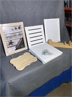 Picture frames, wooden shelves, pegboard etc1a