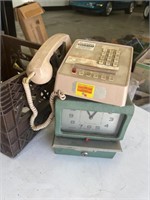 Vintage time clock and telephone