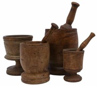 (4) TREENWARE TURNED WOOD MORTARS & PESTLES