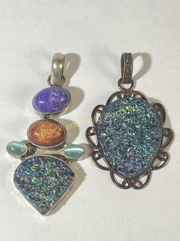 (2) Sterling Silver & Natural Stone Pendants