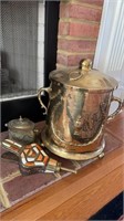 Large brass container with lid, two side handles,