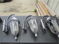 Three Large Metal Hard Wired Outdoor Lights