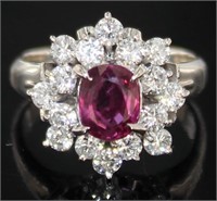 Platinum 2.61 ct Natural GIA Ruby & Diamond Ring