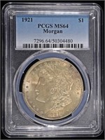 1921 MORGAN DOLLAR PCGS MS64