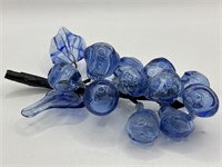 Blue Blown Art Glass Grapes Cluster 7”