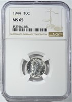 1944 MERCURY DIME NGC MS-65