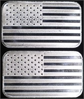 (2) 1 OZ .999 SILVER FLAG BARS