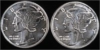 (2) 1 OZ .999 SILVER MERCURY DESIGN ROUNDS