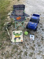 Boys lot, Dino, chair, big truck,  hulk sign