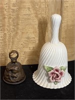 White Capodimonte Rose Bell & Brass Bell Wall