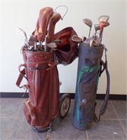 (2) SETS OF GOLF CLUBS IN BAGS, ONE HAS CART