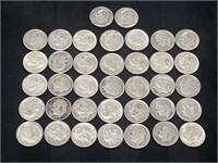 LOT of THIRTY-SEVEN Silver Mercury Dimes 1947-64