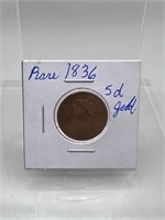 Rare 1836 $5 Gold Coin