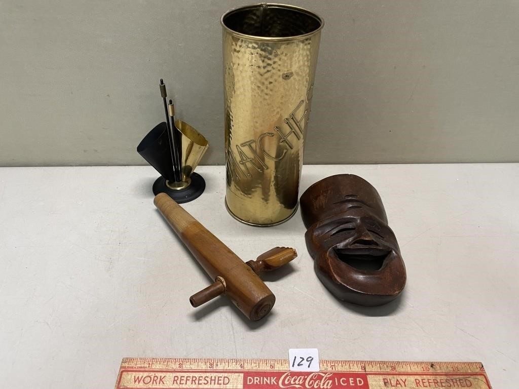 BRASS & WOODEN COLLECTIBLES INCL MASK