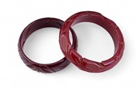 Bakelite Vintage Carved Bracelets (2) Red, Maroon