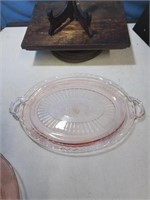 Oval pink depression glass 2 handled platter 14