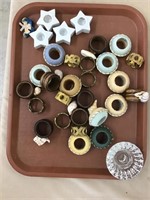 Vintage Napkin Rings Tray Lot with Some Candle