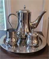 Silver plated coffee pot creamer and sugar