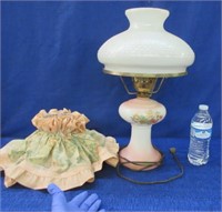 old glass lamp with white shade & fabric shade