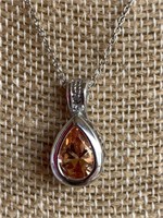Sterling Silver Necklace w/ Orange Stone