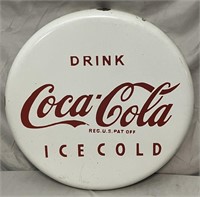Small vintage porcelain Coca-Cola button sign.