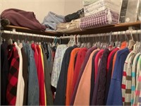 Closet full, clothes, jackets, bedding, bags