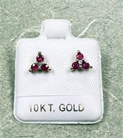 10K YELLOW GOLD, RUBY & DIAMOND STUD EARRINGS