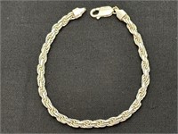 7 3/4in. Italy Sterling Silver Rope Bracelet 11.1