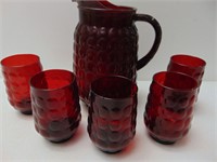 Ruby Red Pitcher and Five Glasses