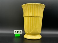 large vintage yellow pottery vase marked USA