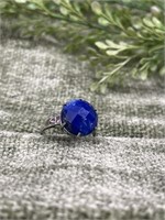 Sterling Silver Large Blue Sapphire Stone Ring