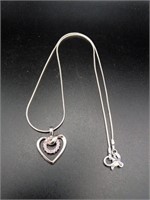 Sterling Silver Heart Pendent with Pink Stones