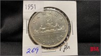 1951 Canadian silver dollar