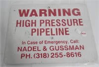 Warning High Pressure Pipeline Sign.