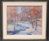 Winter Scene River Painting. Carsington