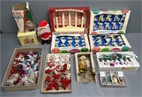 Vintage Christmas Santa Ornaments & Lights Lot