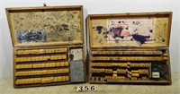 2 – Wooden cased rubber-stamp print block sets,