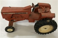 vintage red toy metal tractor ca 10" L