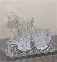 Cut and Pressed Clear Glass Vanity Set