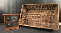 Large Woven Basket & Metal & Wood Box