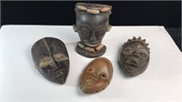 4 Carved Wood African Masks