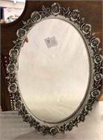 Antique oval mirror tray