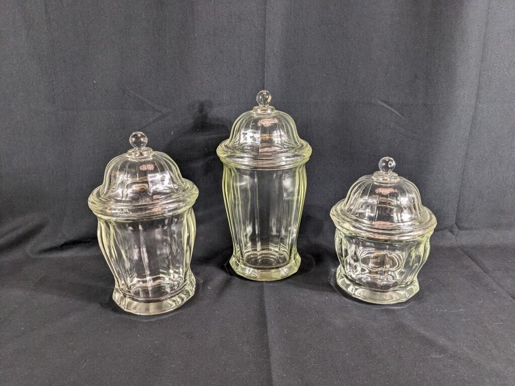 (3) Glass Candy Jars with Lids