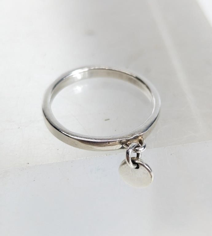 925 Sterling Silver Dangle Charm Ring - Sz 7