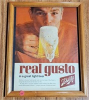 FRAMED 1962 "REAL GUSTO" SCHLITZ ADVERTISEMENT