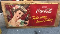 Large 1950s cardboard Coca Cola sign
