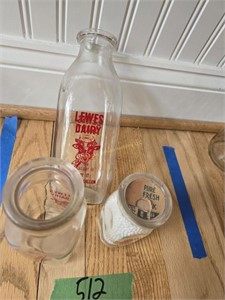 3. Lewis Dairy Milk Bottles Quart, Pint, Half Pint