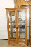 Very Nice Oak Display Cabinet w/Bevelled Glass